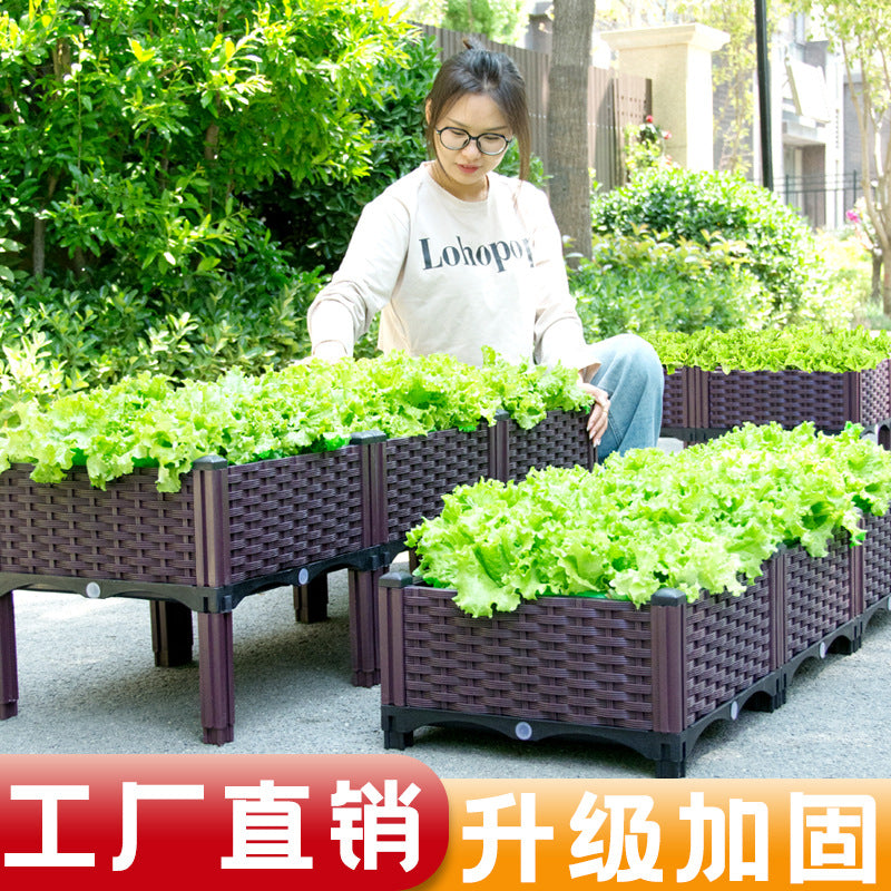 Outdoor Elevated Garden Planter Box for Vegetables and Flowers, Large Rectangular Plastic Planting Container