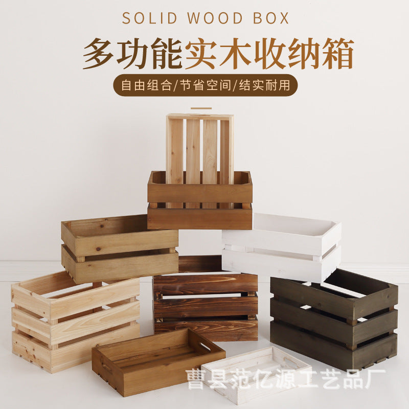 Vintage Solid Wood Storage Box Display Shelf Decorative Prop for Supermarket Fruit Display