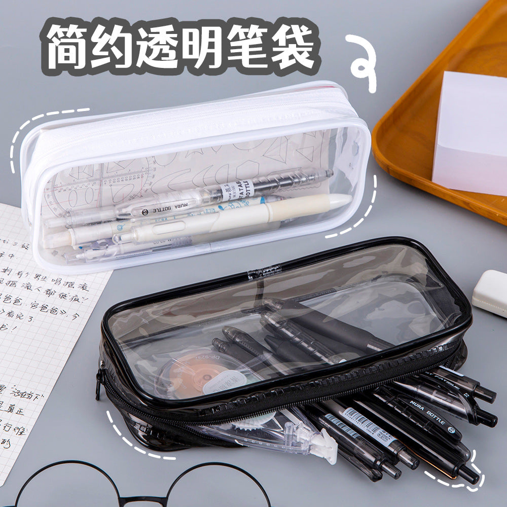 Japanese Style Transparent Pencil Pouch Large Capacity PVC Cosmetic Bag