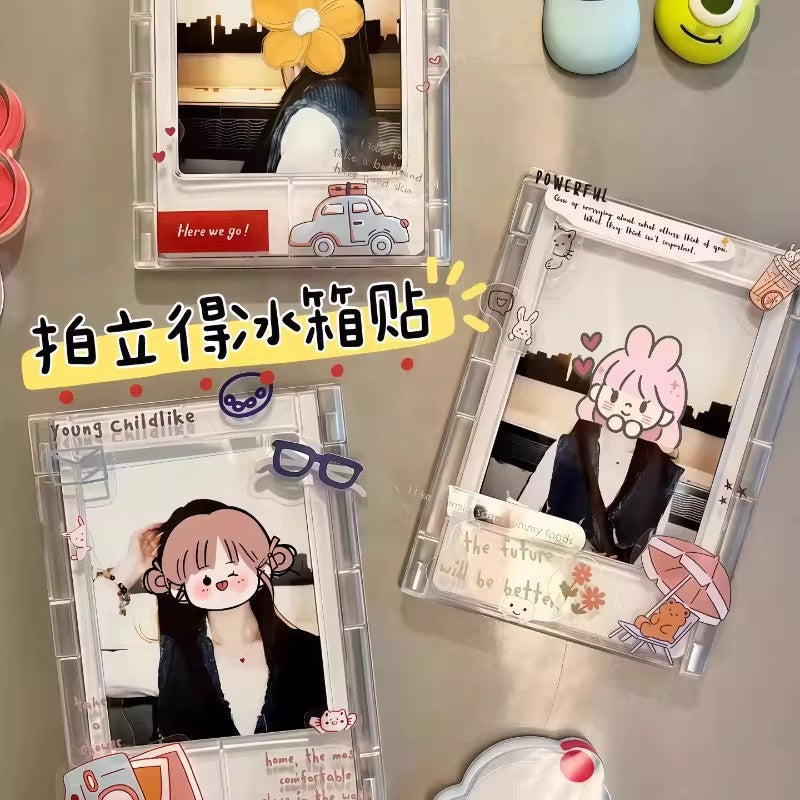 Mini Instant Photo Frame with Stand - Cute Cartoon Desktop Display for 3-inch Photos