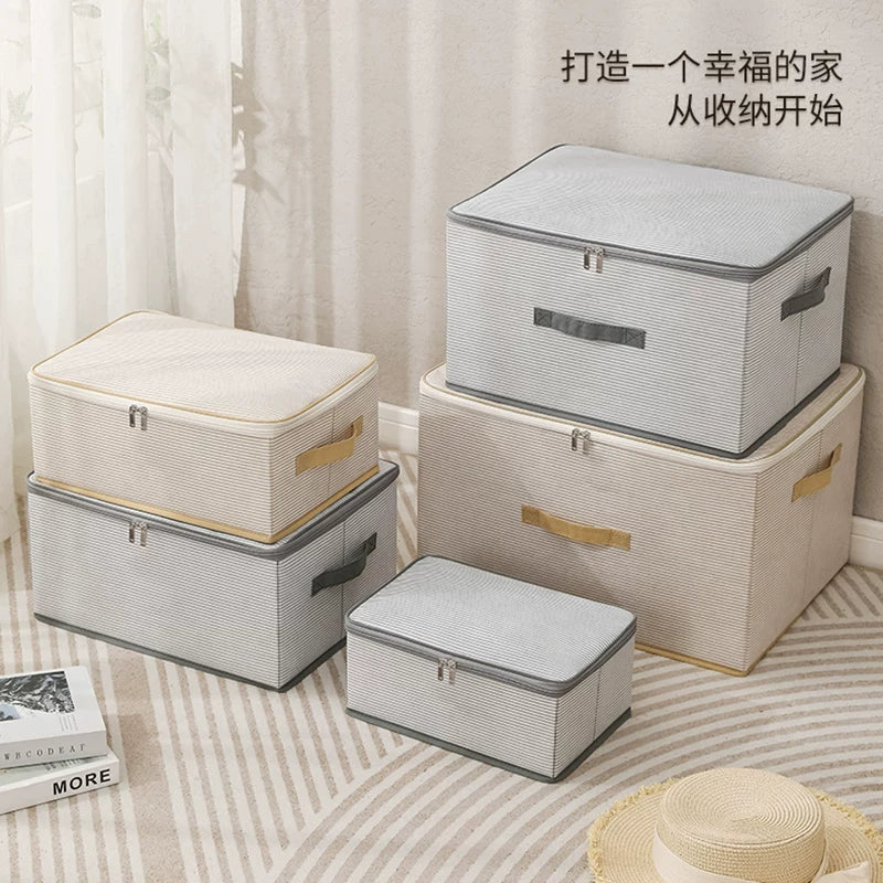 Fabric Storage Box with Zipper for Clothes, Foldable Moisture-proof Wardrobe Organizer