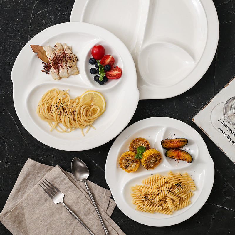Ceramic Divided Dinner Plate, Swirl Design, 3-Compartment, for Restaurant, Hotel, or Home Use
