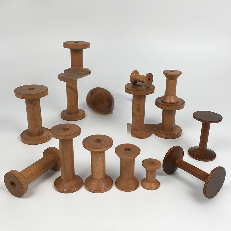 Solid Wood Vintage Thread Spool Household Nostalgic Wooden Bobbin Handmade Accessory Winding Wheel Cross Stitch Storage Organizer