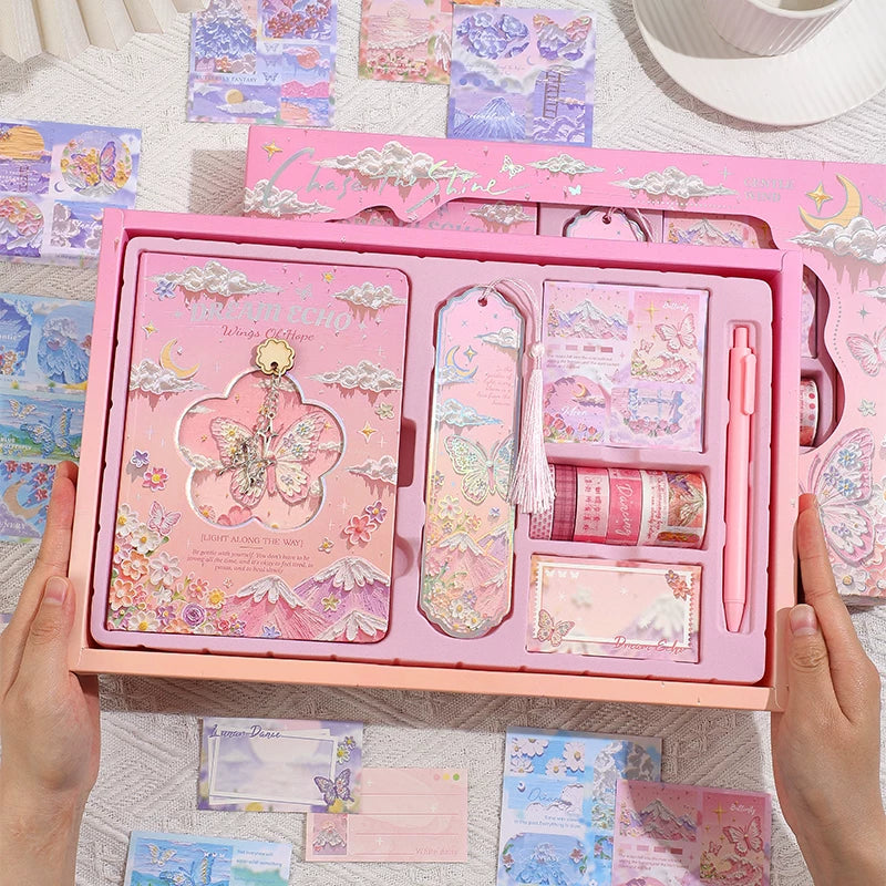 Oil Painting Style Journal Gift Set for Students and Girls, Aesthetic Notebook with Butterfly Theme, Stationery Set