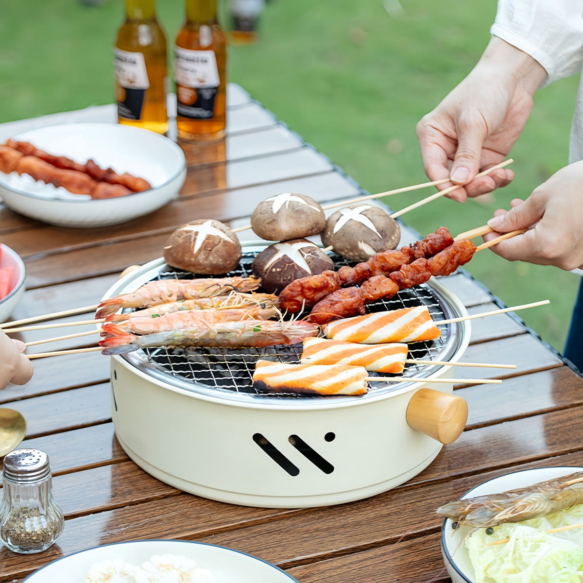 Outdoor Camping Round Stainless Steel BBQ Grill Set Portable Charcoal Stove Indoor Tea Heater Desktop Warmer