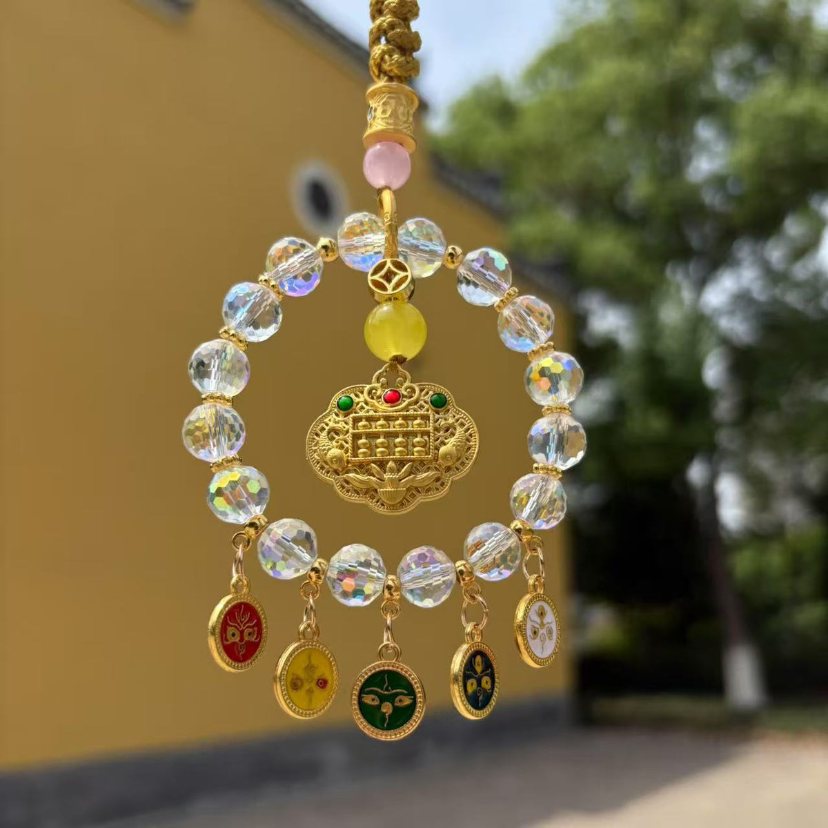 Crystal Five-Way God of Wealth Car Hanging Ornament with Gift Box