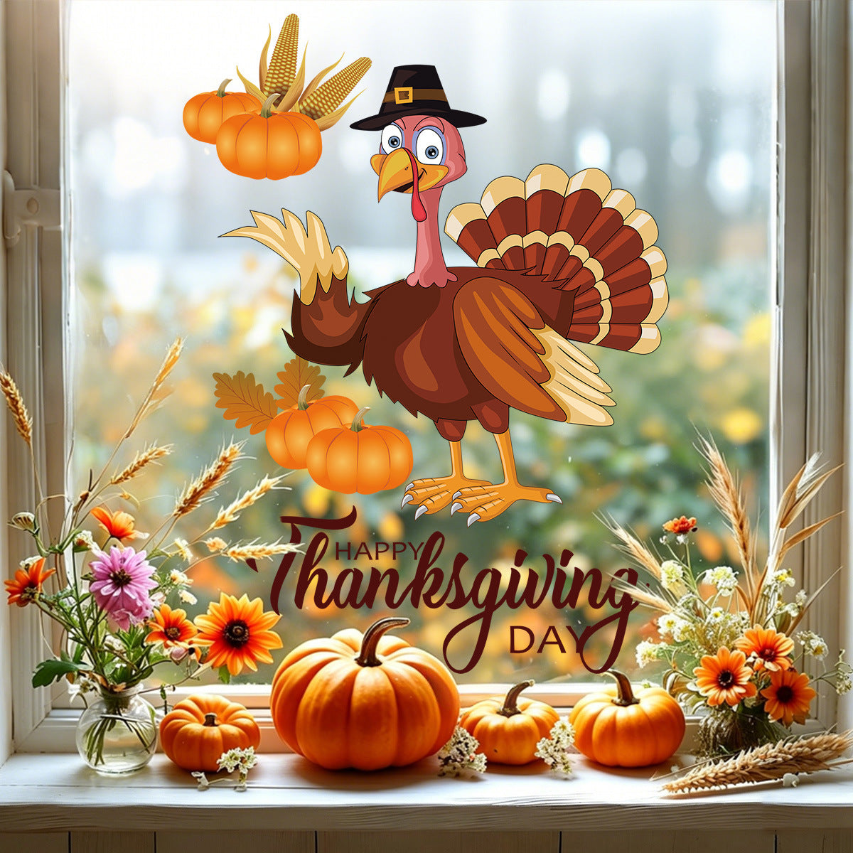 Thanksgiving Turkey Window Clings Autumn Harvest Party Decor Static Stickers