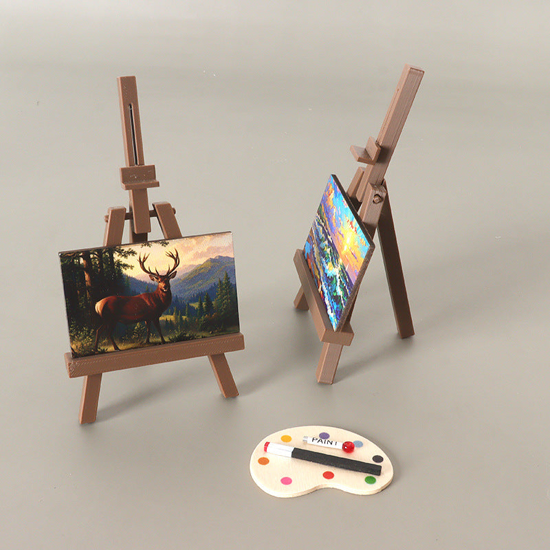 Miniature Dollhouse Art Easel with Sketchpad and Frame, Simulation Model for Dollhouse Decor