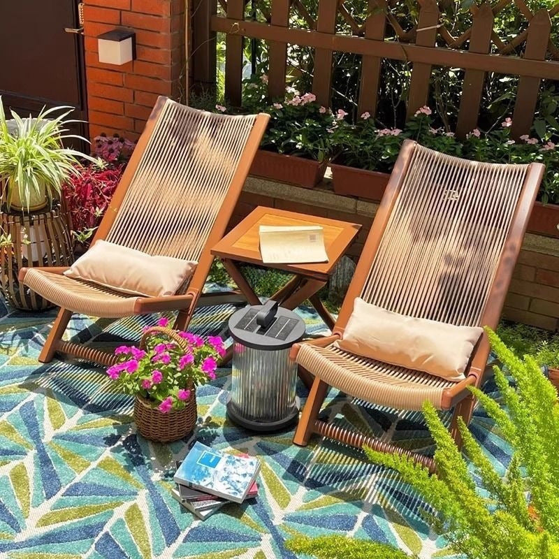 Outdoor Patio Rattan Lounge Chair with Ottoman or Side Table, Foldable Recliner for Sunbathing and Relaxation