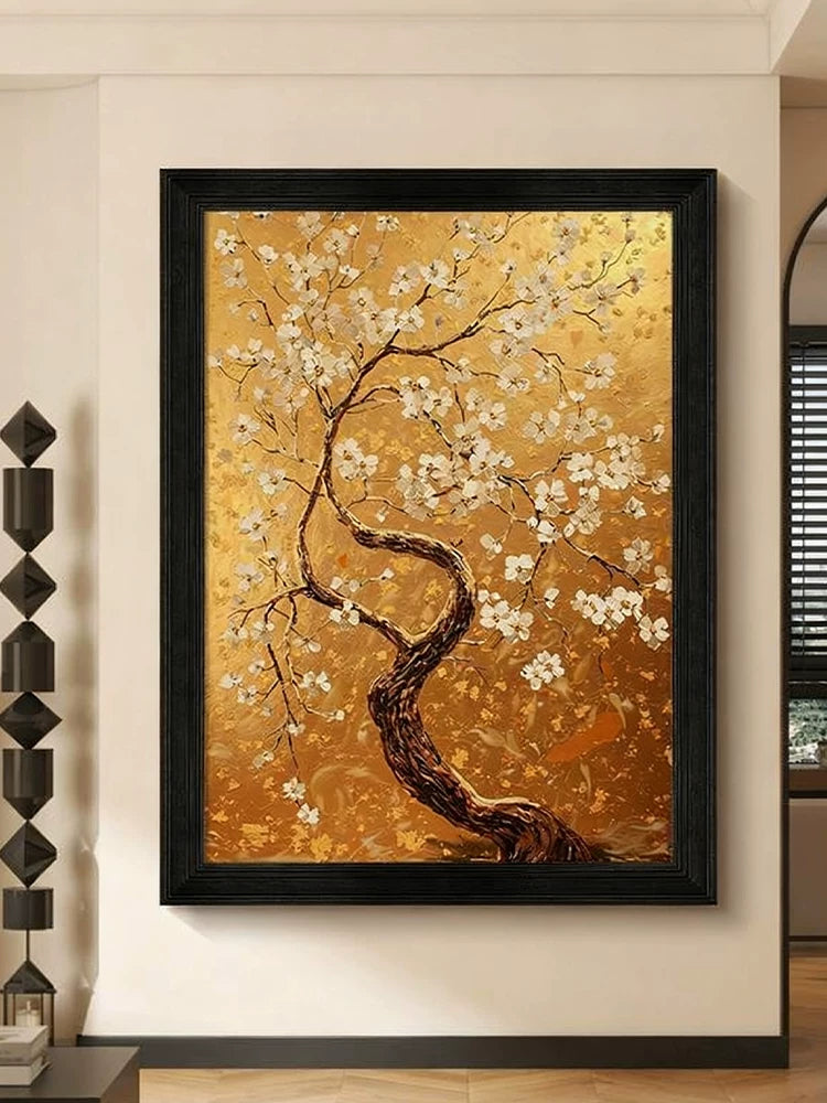 French Retro Fortune Tree Floral Wall Art for Living Room Study Sofa Background