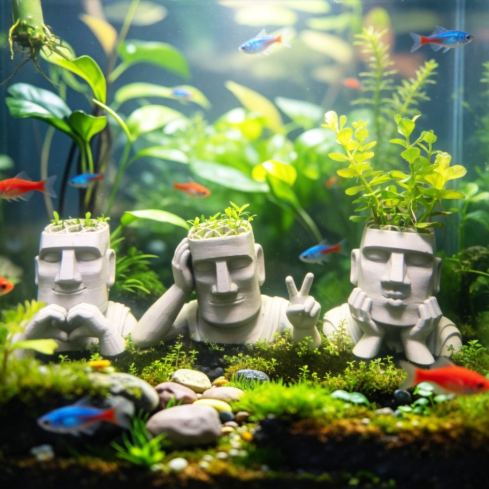 3D Printed Cute Character Aquarium Ornament for Micro Landscape and Potted Plants