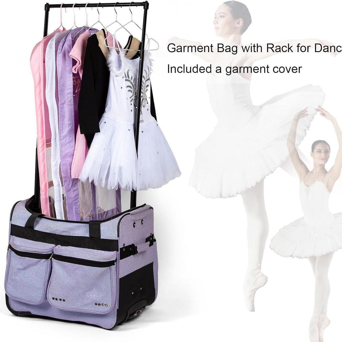 Rolling Dance Garment Bag with Rack for Costumes and Travel
