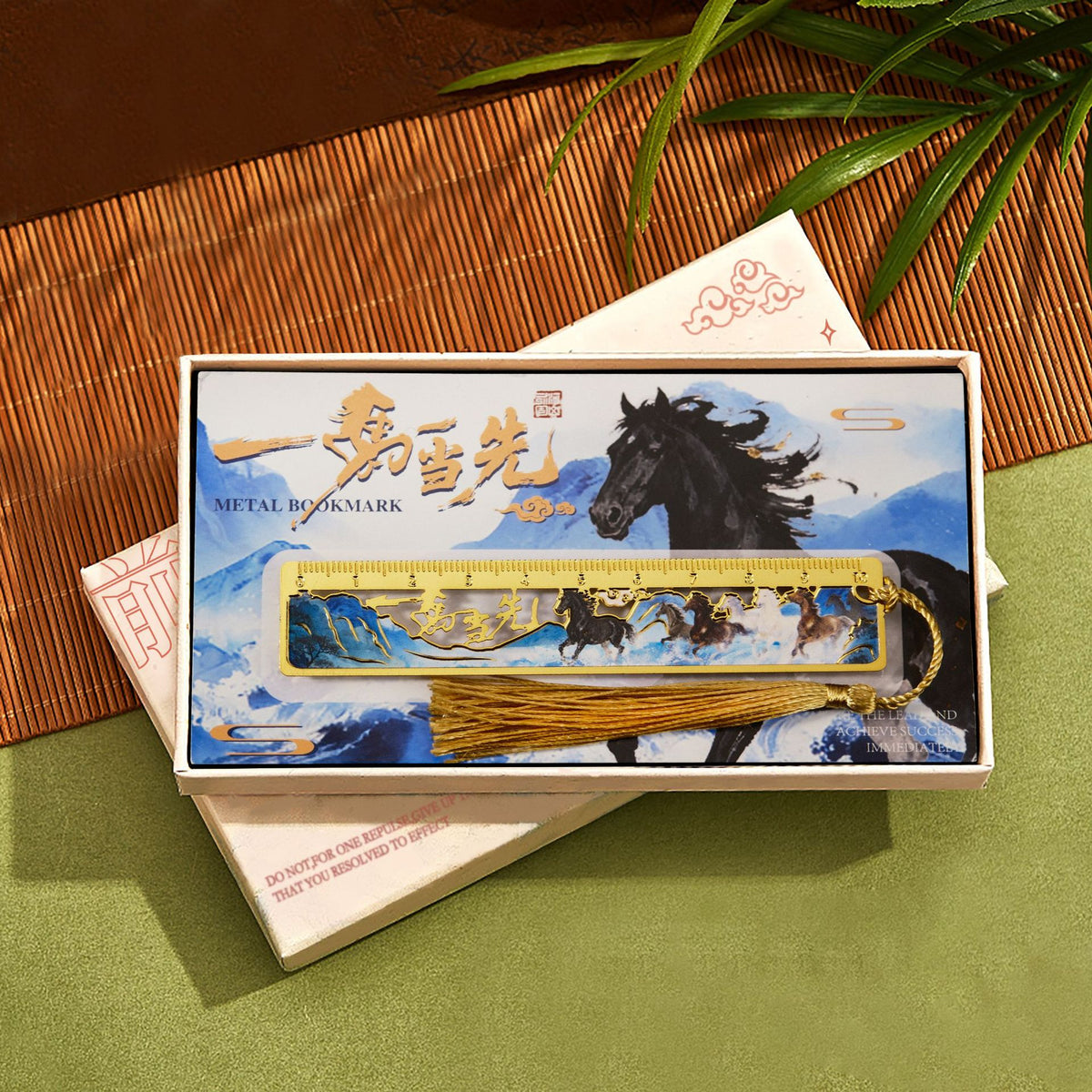 Year of the Horse Metal Bookmark Gift Set with Ruler, Chinese Style