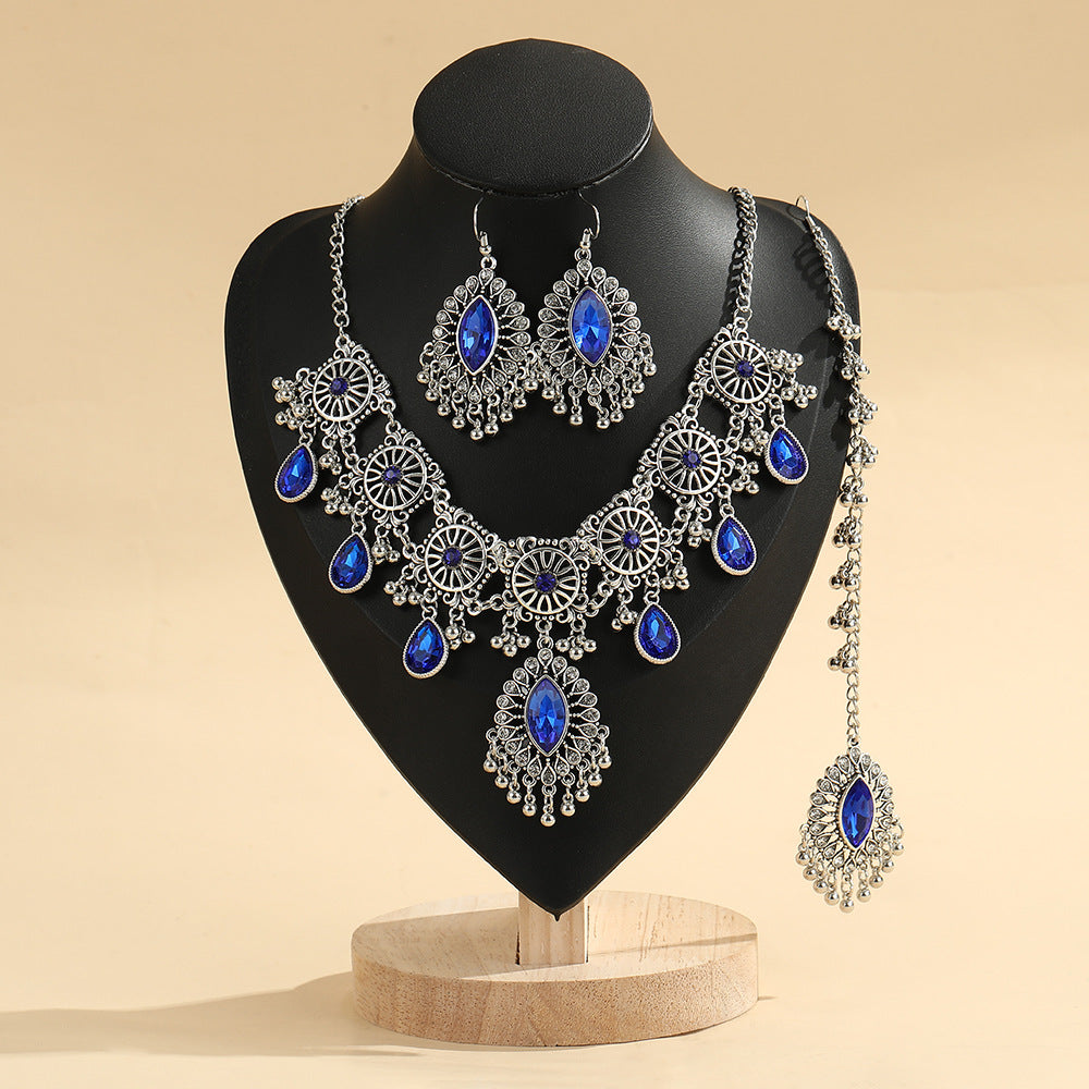 Middle Eastern Ethnic Style Hollow Out Necklace and Earrings Set for Women