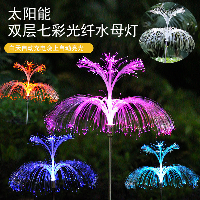 Solar Powered Jellyfish Landscape Lights Outdoor Waterproof Color Changing Fiber Optic Garden Decor