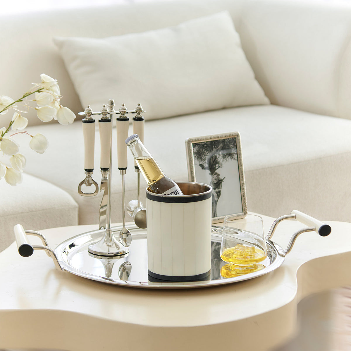 Vintage-Style Metal Ice Bucket, Wine Bucket, Tray and Bottle Opener Decor for Bar and Dining Table