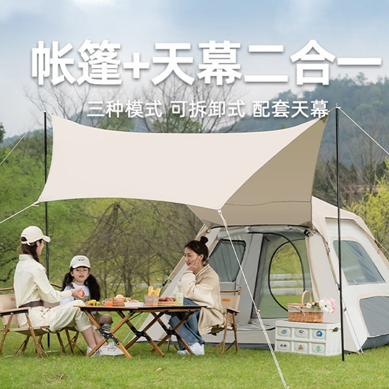 Outdoor Portable Automatic Pop-Up Camping Tent with Sunshade Tarp, Thickened UV Protection, No-Build Quick Open