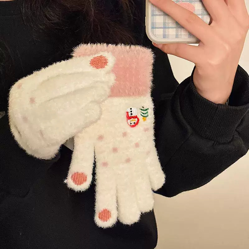 Winter Warm Touchscreen Knitted Gloves for Women & Kids - Thickened Fleece Lined
