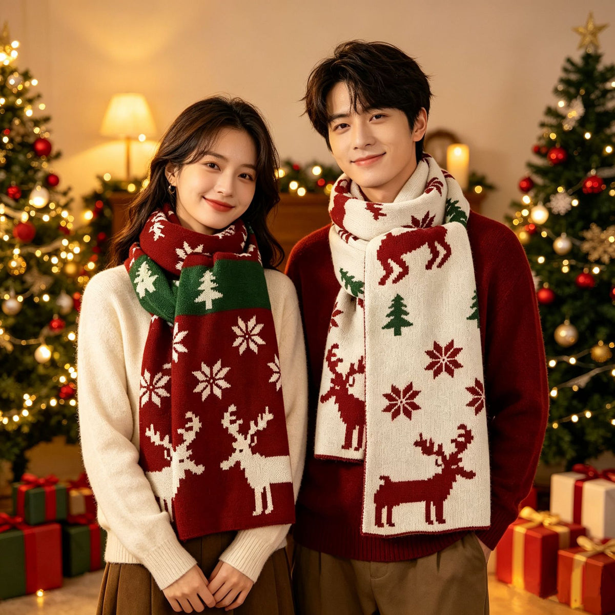 Christmas Reindeer Knitted Scarf for Women, Warm Neck Protection, Thickened Korean Style