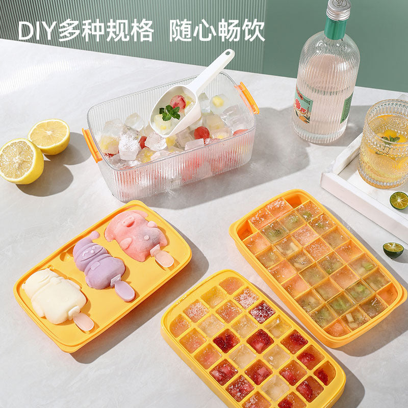 Silicone Ice Cube Tray with Storage Box and Scoop, Sphere and Square Molds for Home Use