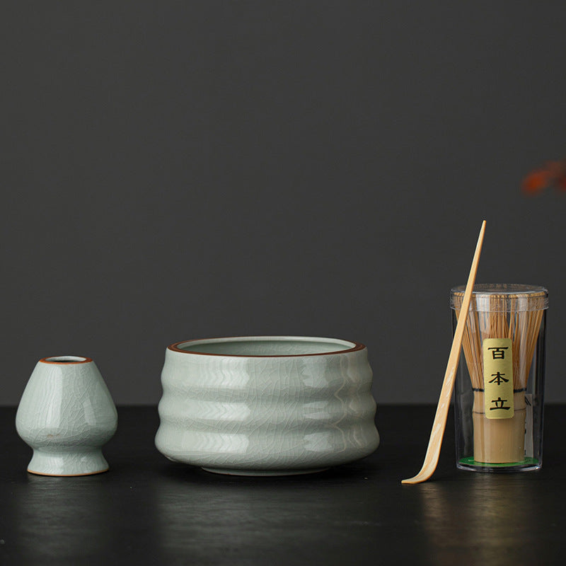 Japanese Retro Ceramic Matcha Bowl Set with Whisk and Whisk Holder