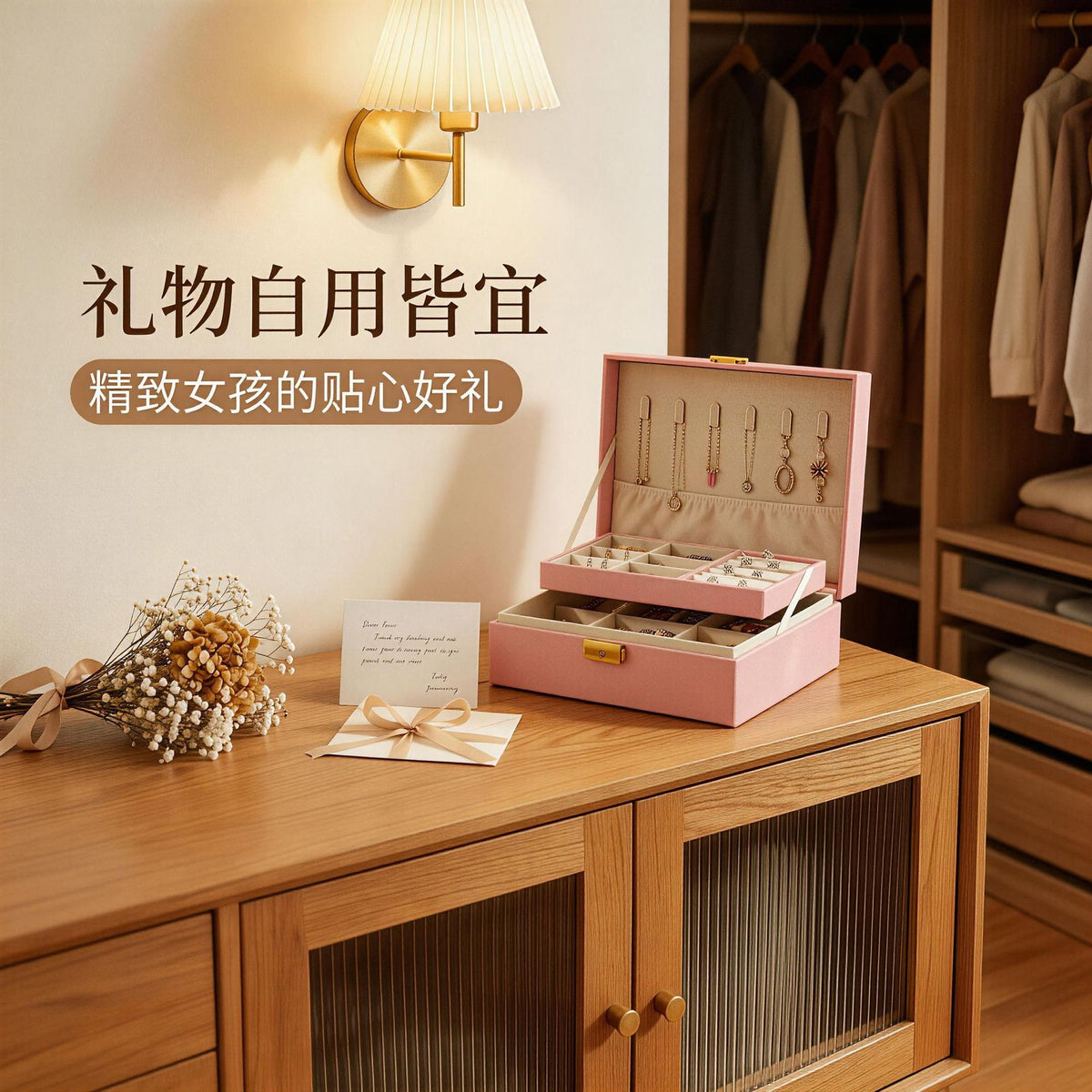 Double-Layer Lockable PU Leather Jewelry Box with Multiple Compartments