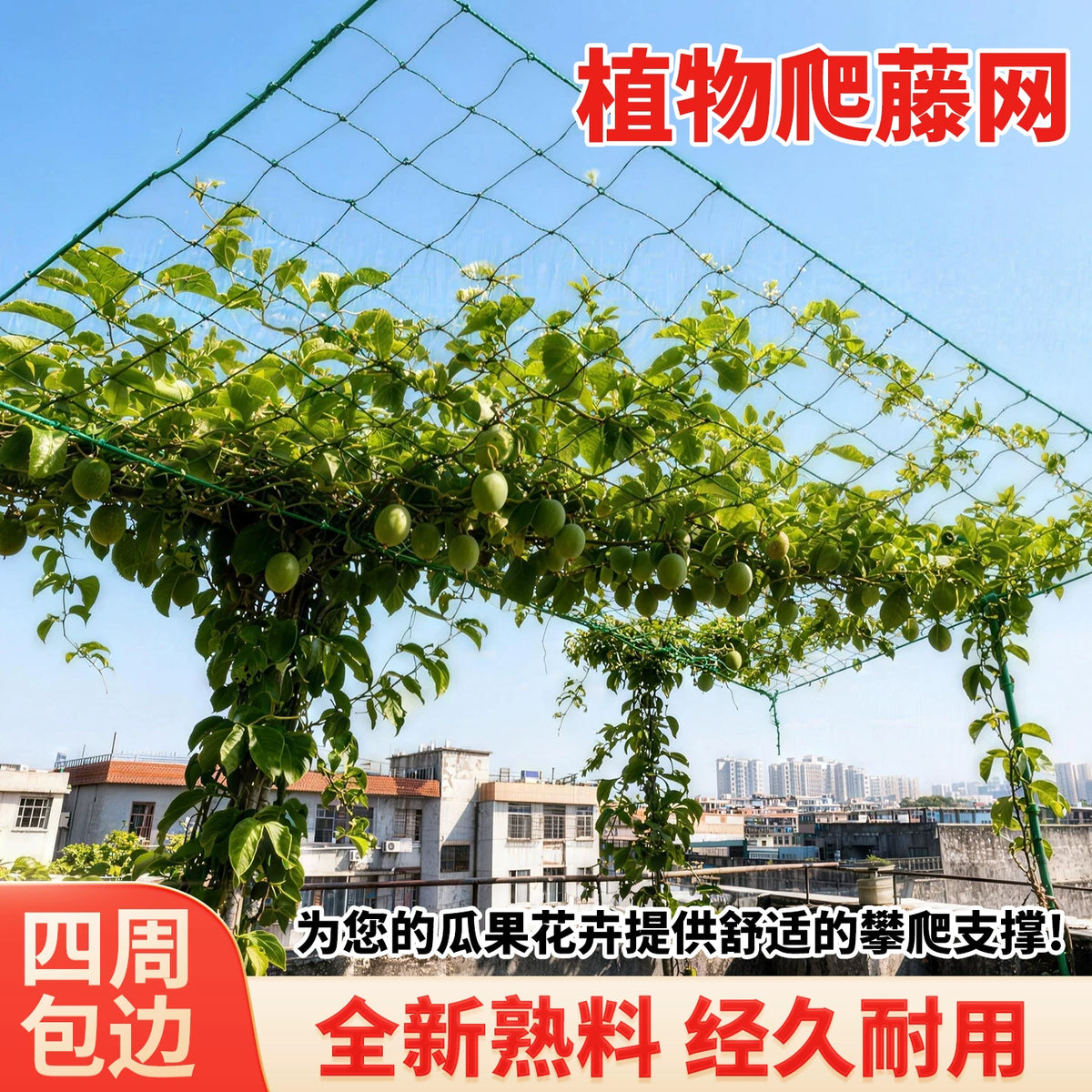 Plant Climbing Net for Vegetables, Cucumbers, Loofahs, and Beans - Durable Garden Trellis Netting with Edging Rope