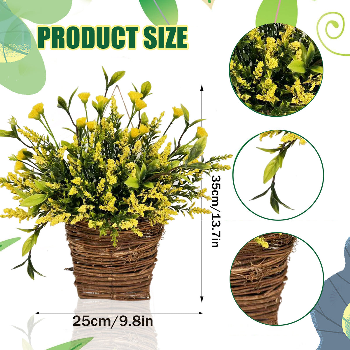 Spring Yellow Lavender Wreath Basket for Front Door & Home Decor