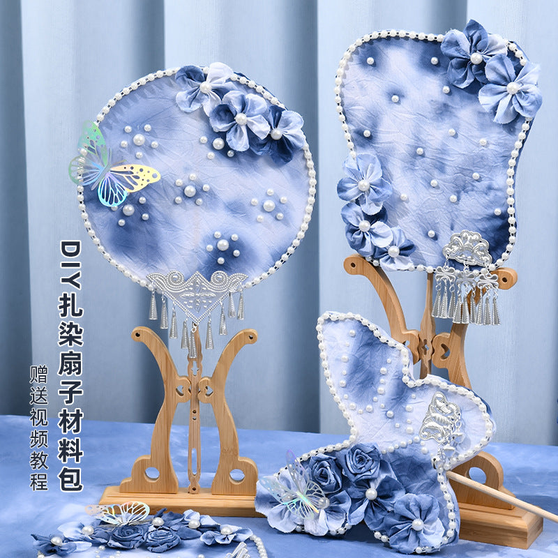 DIY Tie-Dye Fan Kit with Miao Silver Embellishments for Mid-Autumn Festival