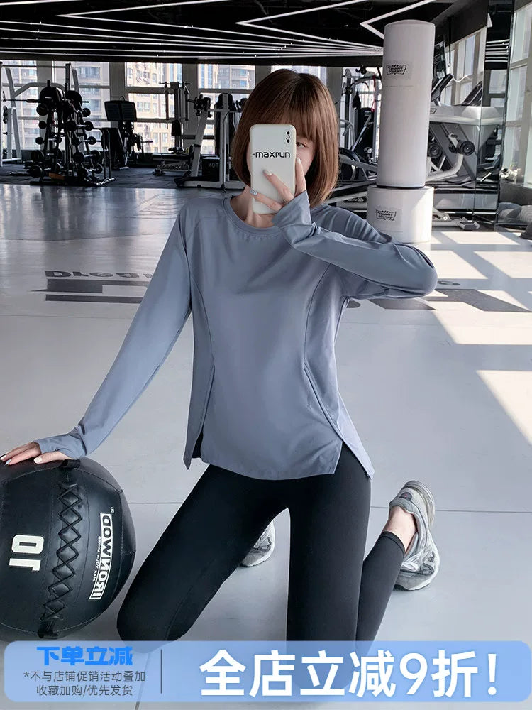 Women's Breathable Quick-Dry Long Sleeve Running T-Shirt Loose Fit Workout Top Plus Size Yoga Fitness Apparel