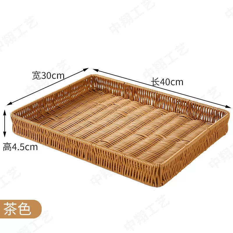 Handwoven Imitation Rattan Fruit Basket Bread Storage Tray