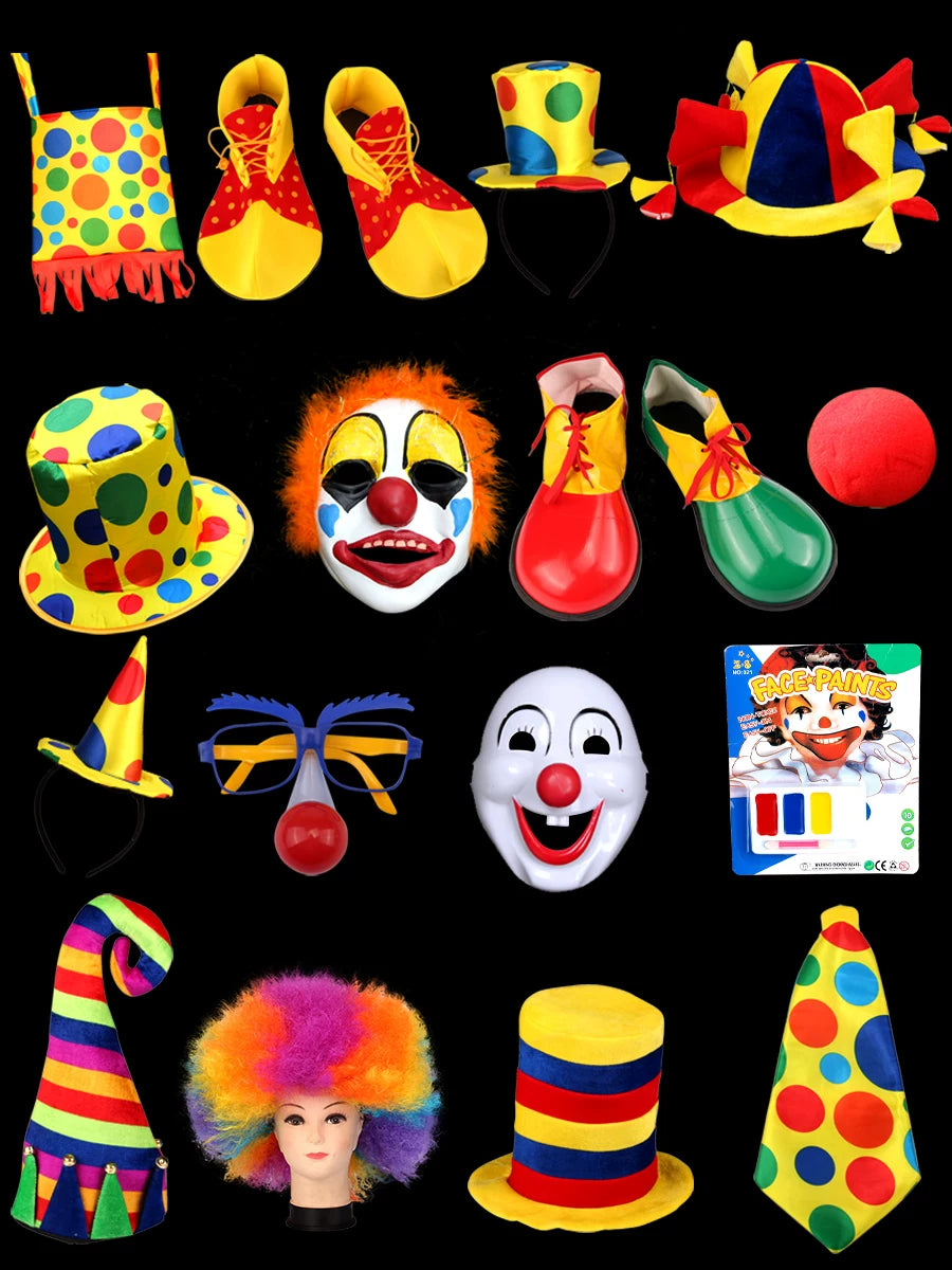 Clown Costume Accessories: Wigs, Noses, Glasses, and Bags for Kids & Adults