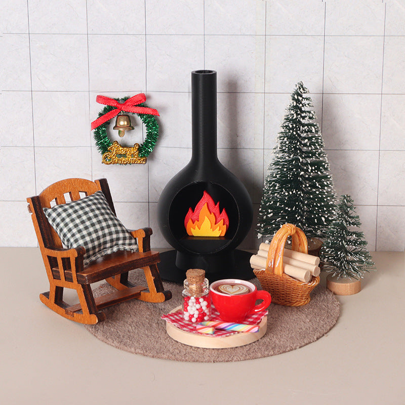 1:12 Miniature Dollhouse Fireplace Set with Christmas Decor for Living Room Scene