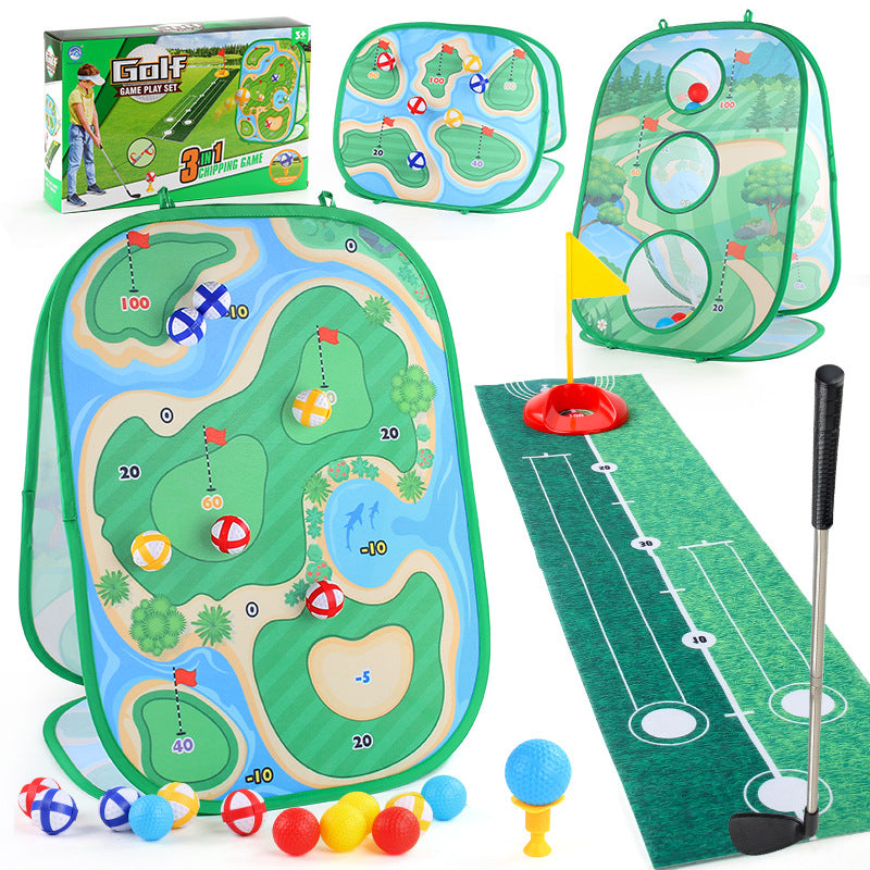 Kids 3-in-1 Golf Chipping Game Set with Beanbags and Foldable Tent