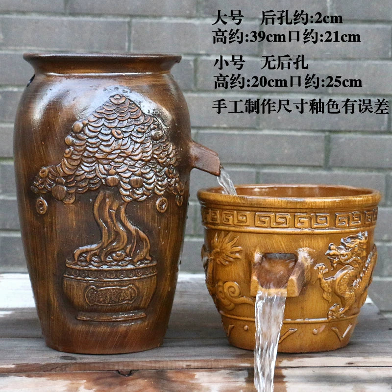 Ceramic Hydroponic Planter with Filter for Fish and Plants, Gourd-Shaped Terracotta Pot
