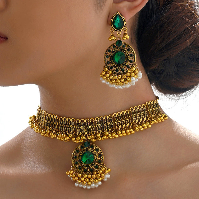 Bohemian Pearl Necklace & Earrings Set for Women, Vintage Ethnic Style