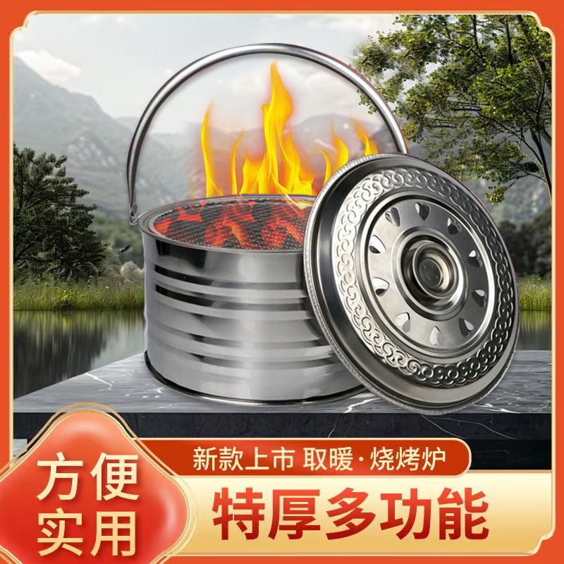 Stainless Steel Charcoal Brazier with Grill Net for Outdoor Heating and BBQ