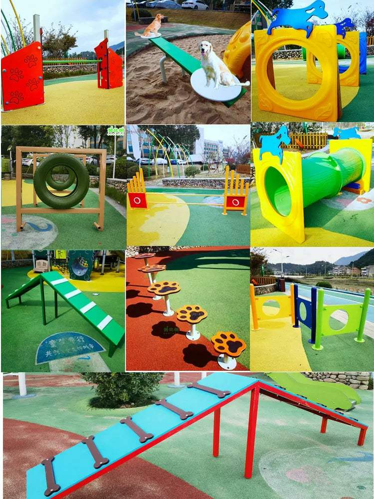 Outdoor Pet Dog Agility Training Tunnel and Hurdle Obstacle Course Set for Sensory Integration and Physical Exercise