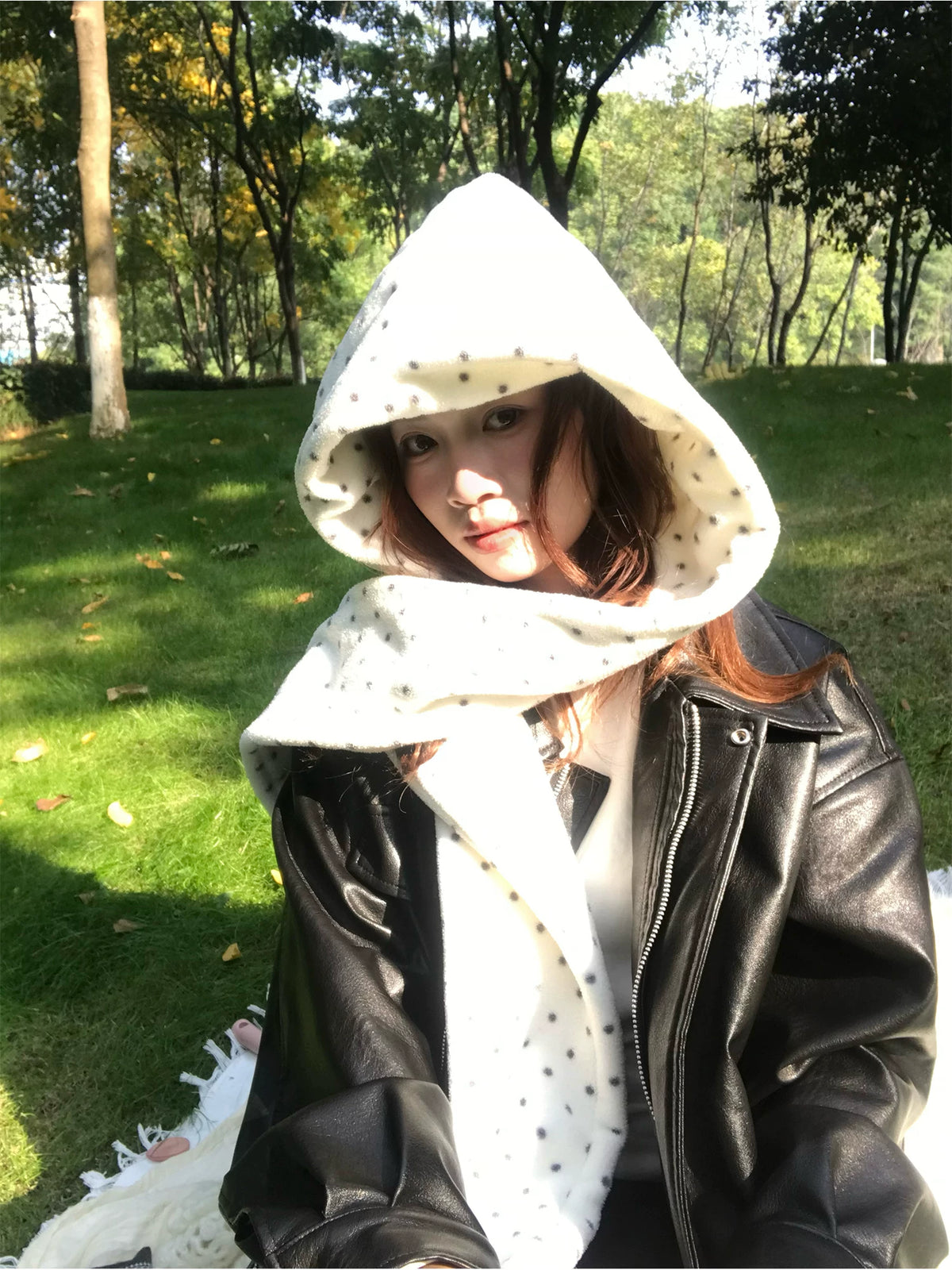Korean Style Plush Hooded Scarf Hat for Women - Winter Warm All-in-One Ear Protection Neck Warmer