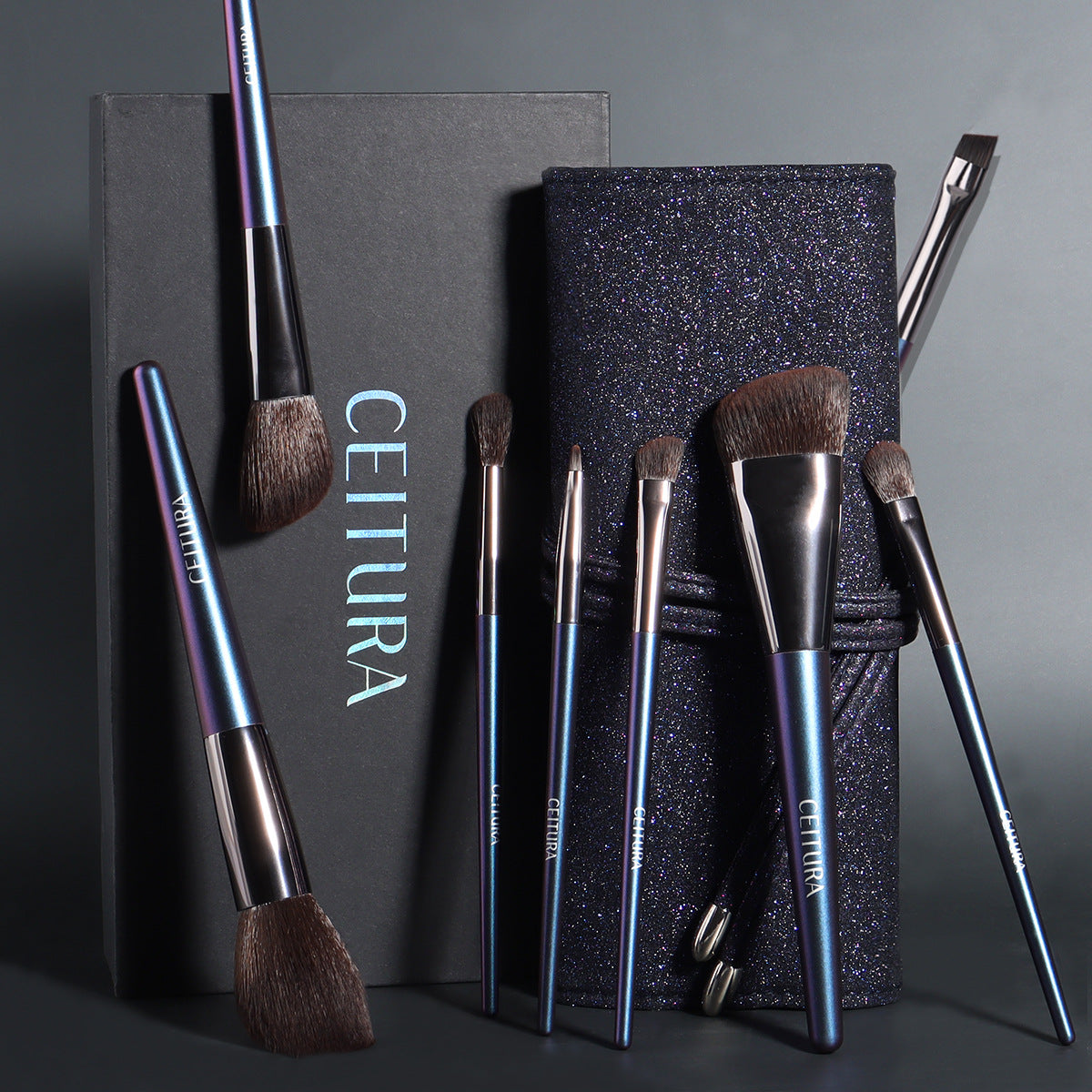 CEITURA 8-Piece Luxury Synthetic Squirrel Hair Makeup Brush Set with Storage Bag and Gift Box