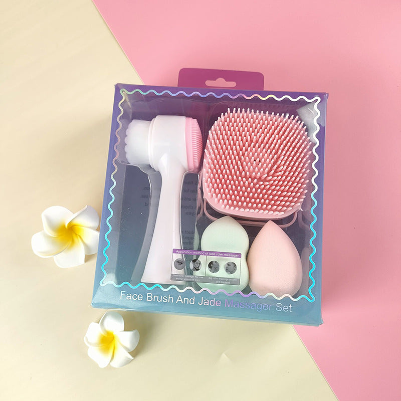 Silicone Facial Cleansing Brush & Bath Scrubber Set with Beauty Sponge