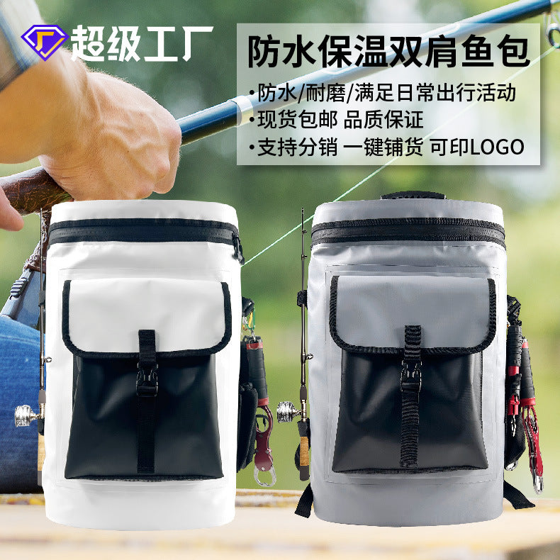 PVC Waterproof Fishing Rod Bag 30L Large Capacity Live Fish Sea Fishing Backpack Insulated Cooler Box