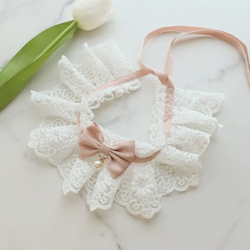 Pet Bow Tie Collar with Bell, Lace Bib Scarf for Cats and Dogs