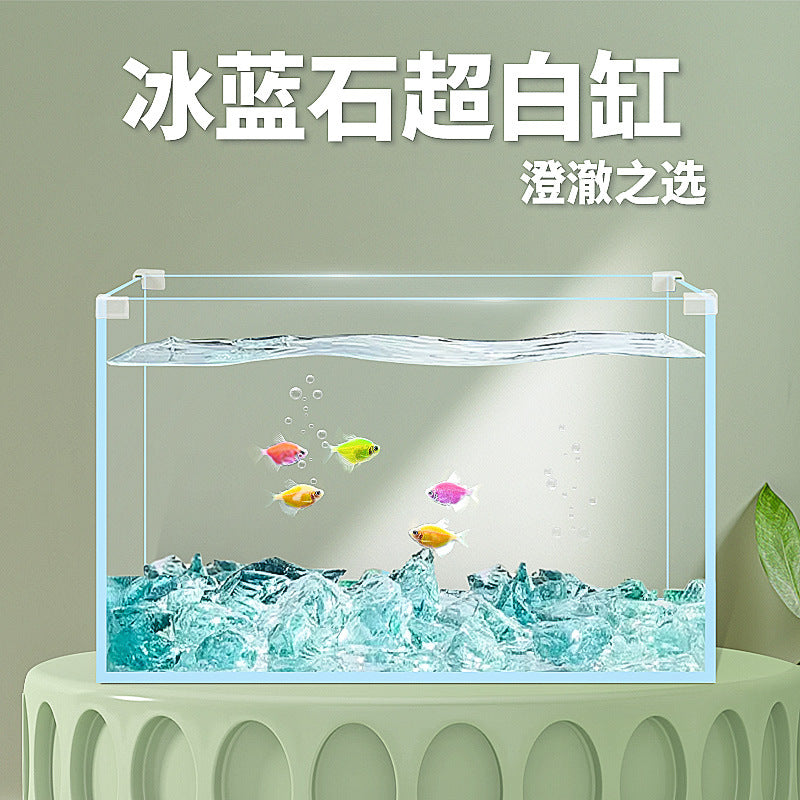 Ultra-White Glass Fish Tank with Ice Blue Landscape for Betta and Goldfish