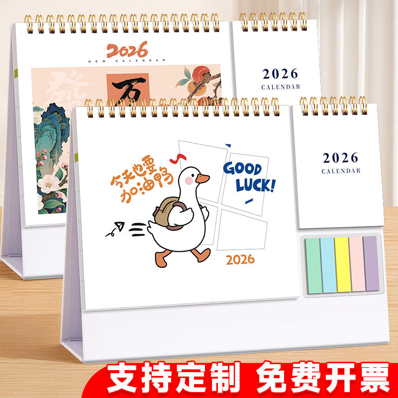 2026 Desk Calendar with Multi-color Sticky Notes, Retro Creative Business Desktop Ornament
