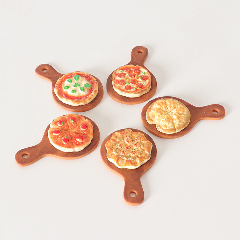 Dollhouse Miniature Pizza Model with Tray, 2-Piece Set for DIY Scene Decoration