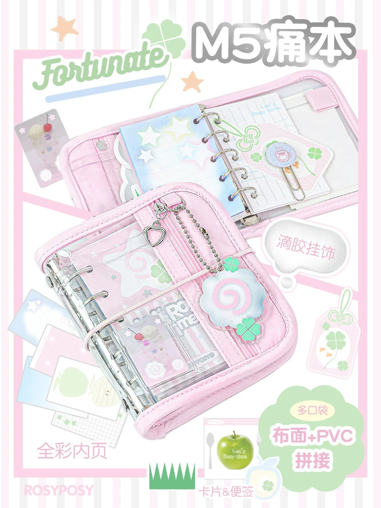 RosyPosy M5 Mini Faux Leather Journal with Ribbon - Portable Diary Notebook for Girls