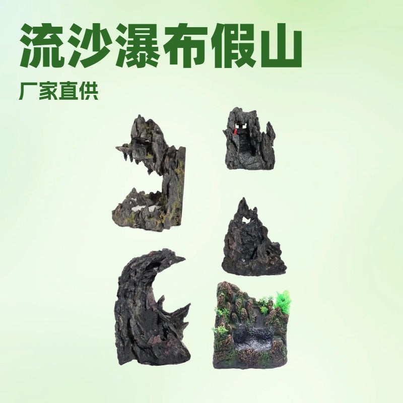 Aquarium Sandfall Mountain Ornament with Pump, Fish Tank Landscape Decoration
