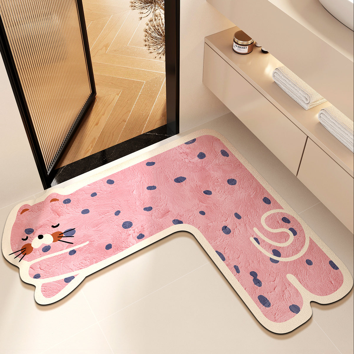 L-Shaped Diatomaceous Earth Bathroom Mat with Non-Slip Rubber Backing, Super Absorbent Quick Dry Floor Mat for Toilet and Entryway