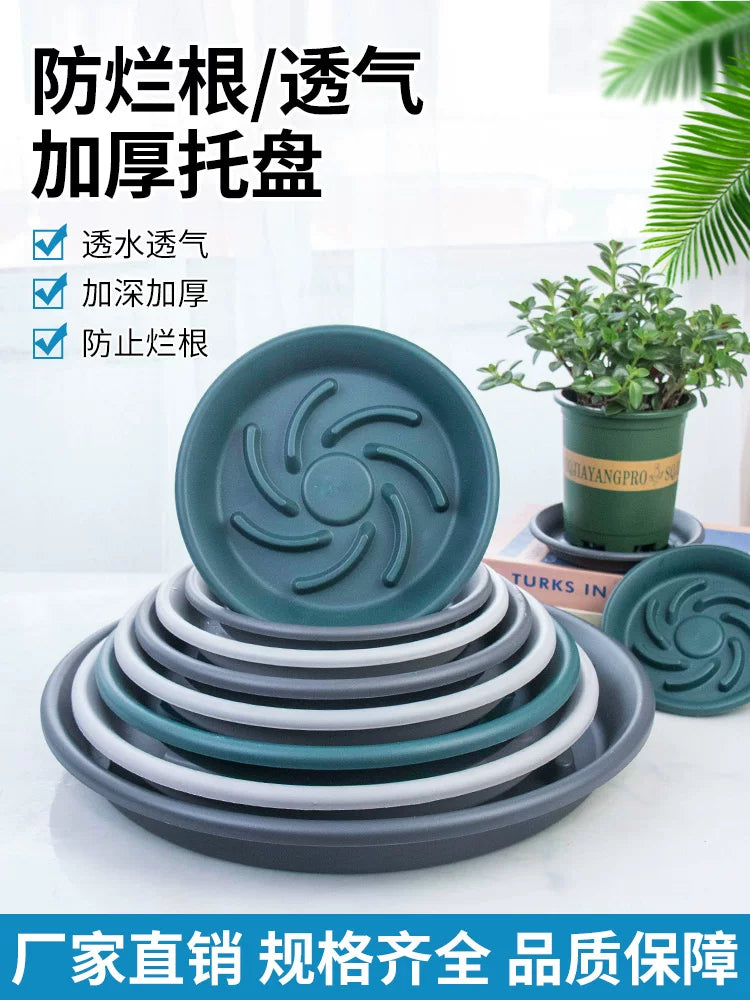 Thickened Resin Plant Pot Saucer with Wheels - Round Breathable Base for Potted Plants